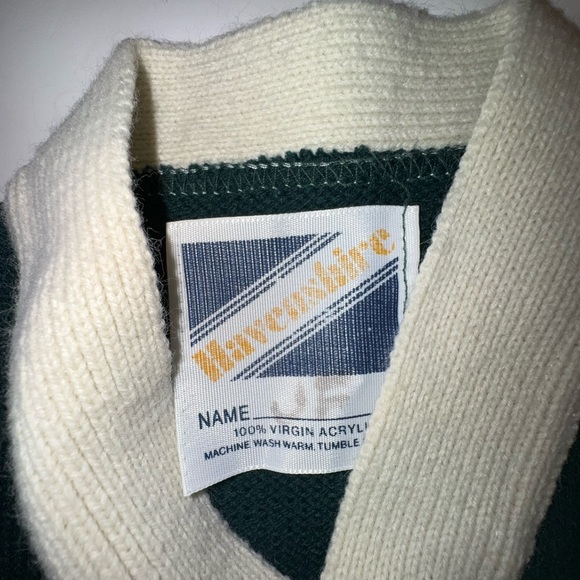 Vintage Kids Harveeshire Varsity Style Cardigan Sweater 4T 5T Green White Retro - Picture 4 of 7